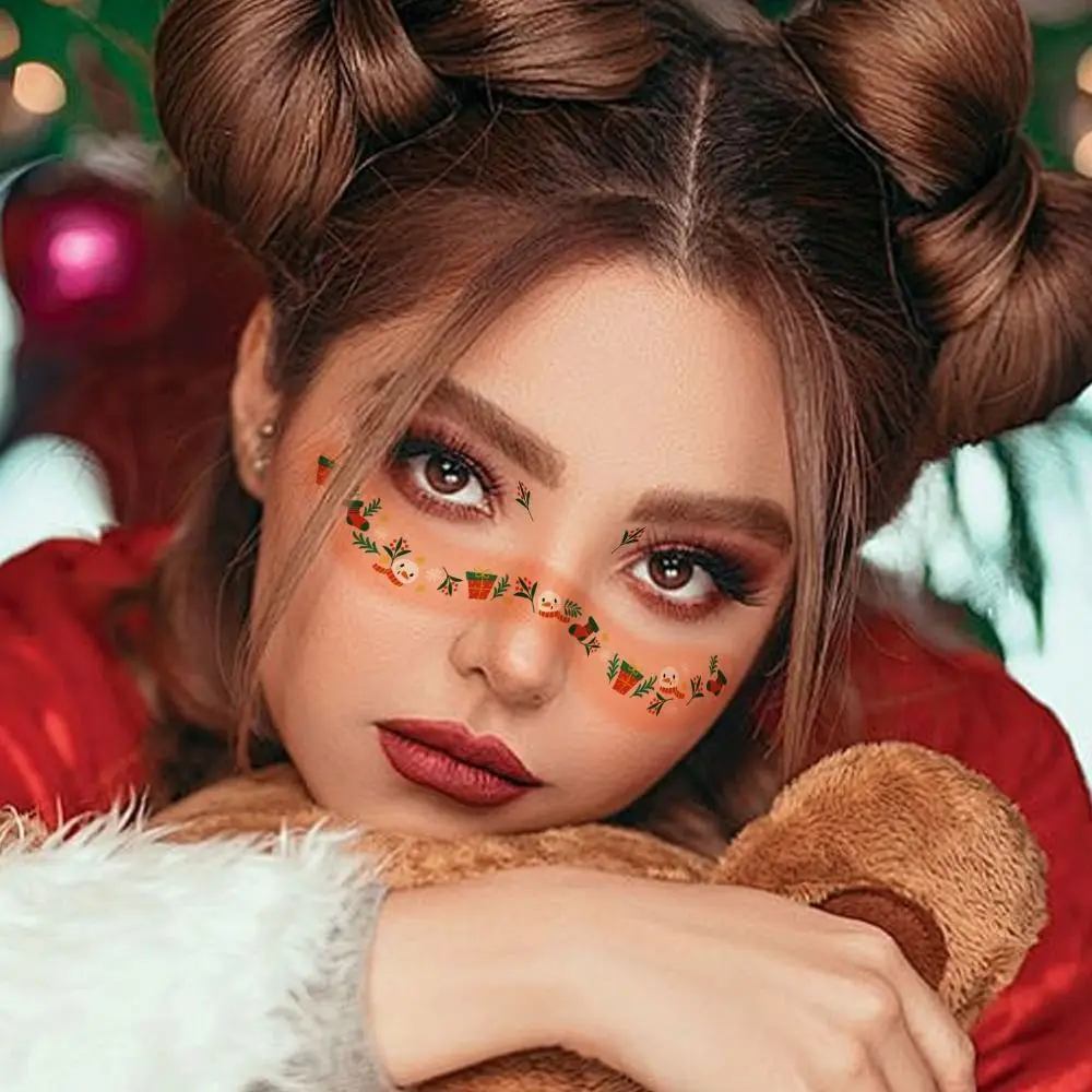 12 Pcs New Glitter Face Tattoo Waterproof Red Face Makeup Patches DIY Temporary Tattoo Sticker Girls