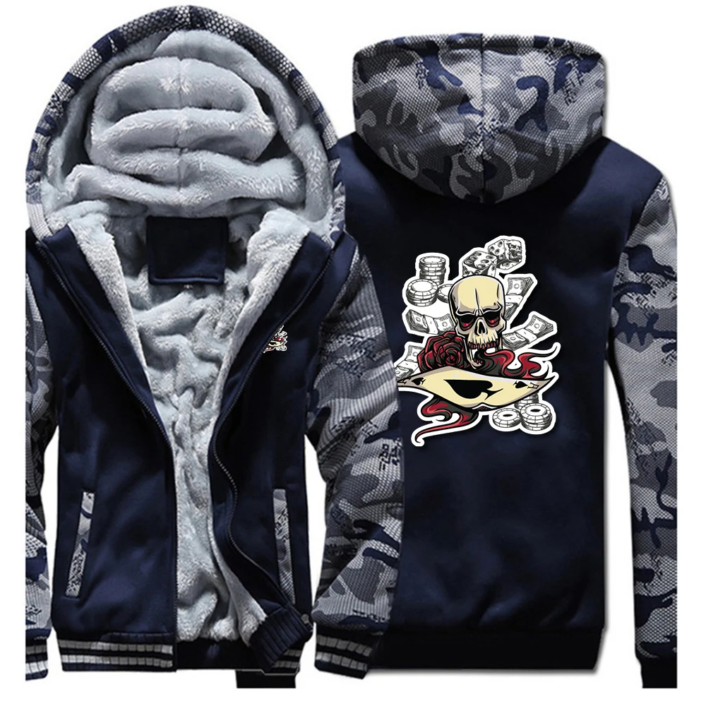 2025 خريف شتاء جديد الرجال الجمجمة بوكر رقاقة نمط طباعة بلوزات الدافئة رشاقته الصوف هوديس الهيب هوب معطف مريح