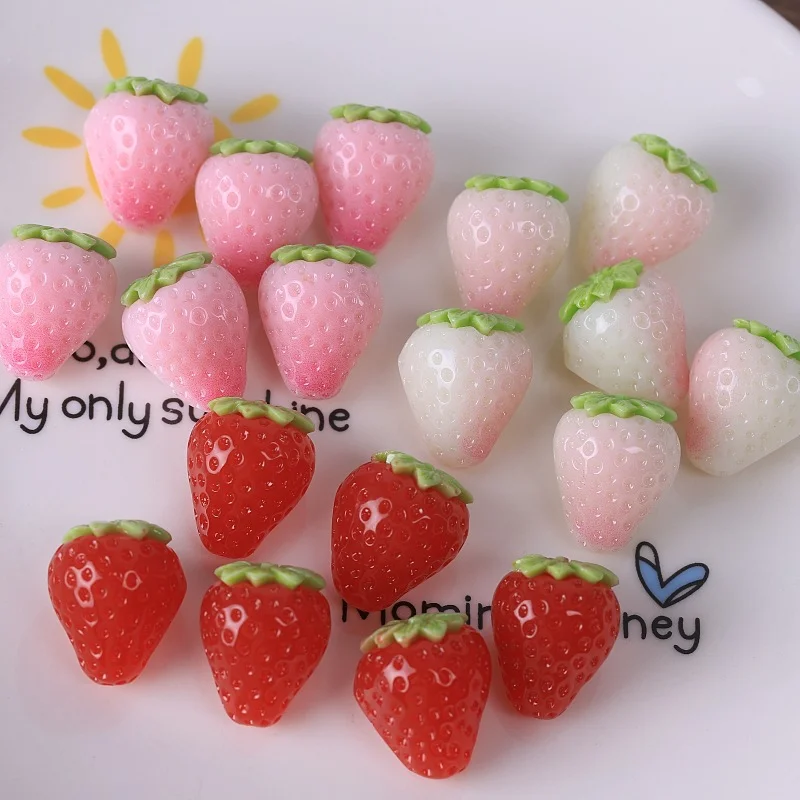 10pcs Strawberry Mini Simulation Cute Resin Model Doll House Miniature  Kawaii Desk Home Decor Phone Case DIY Accessories
