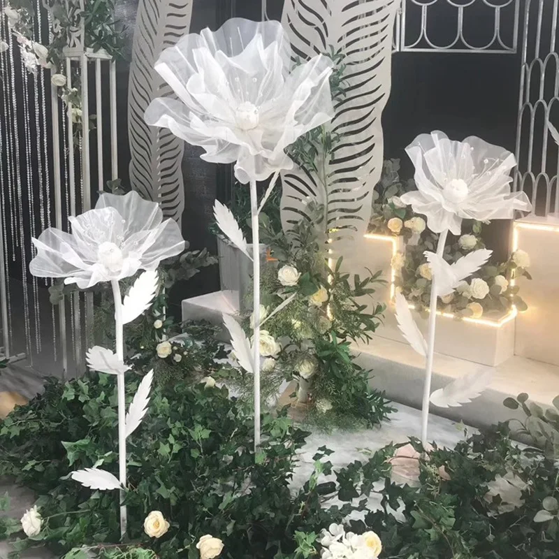 オーガンザ-手作りのシルクポピー,大きな花,結婚式の道路のガイド,菊,パーティーの窓の装飾,50cm/60cm70cm