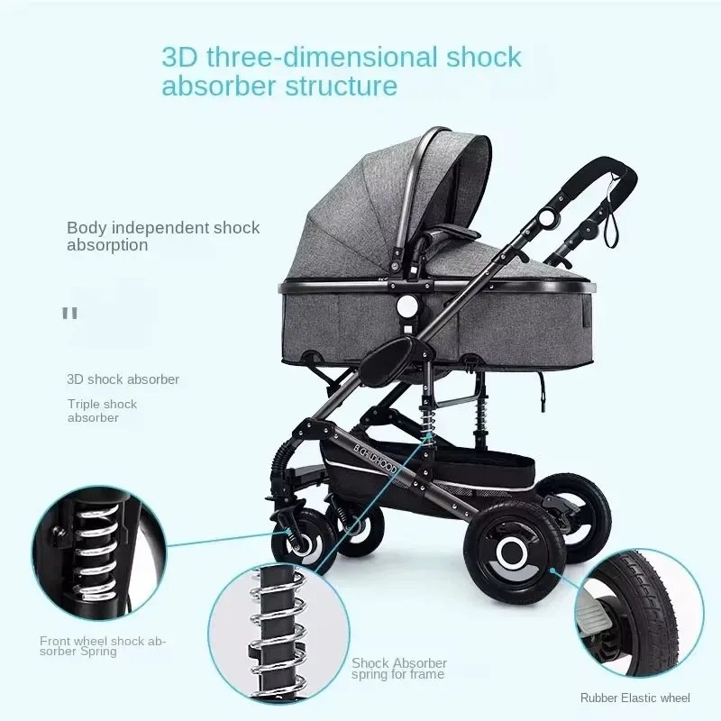 Multifuncional Folding Carrinho De Bebê, Paisagem alta, leve, 2-Way assento giratório, quatro rodas Stroller Viagem, recém-nascido