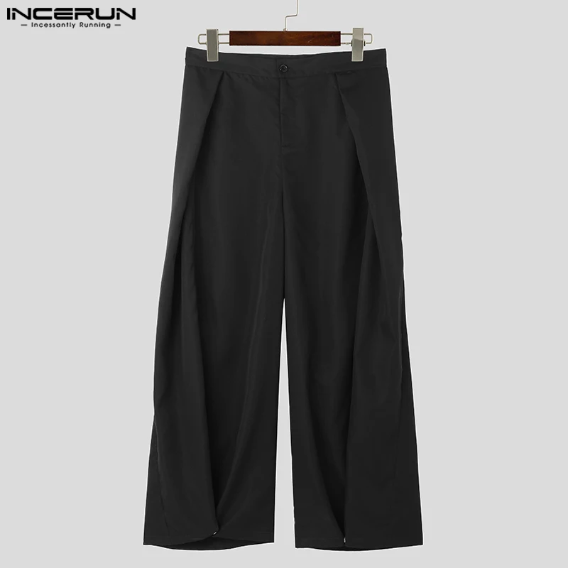 Men Wide Leg Pants Solid Color Button Pleated Fashion Casual Trousers Men Streetwear 2024 Loose Leisure Pantalon S-5XL INCERUN