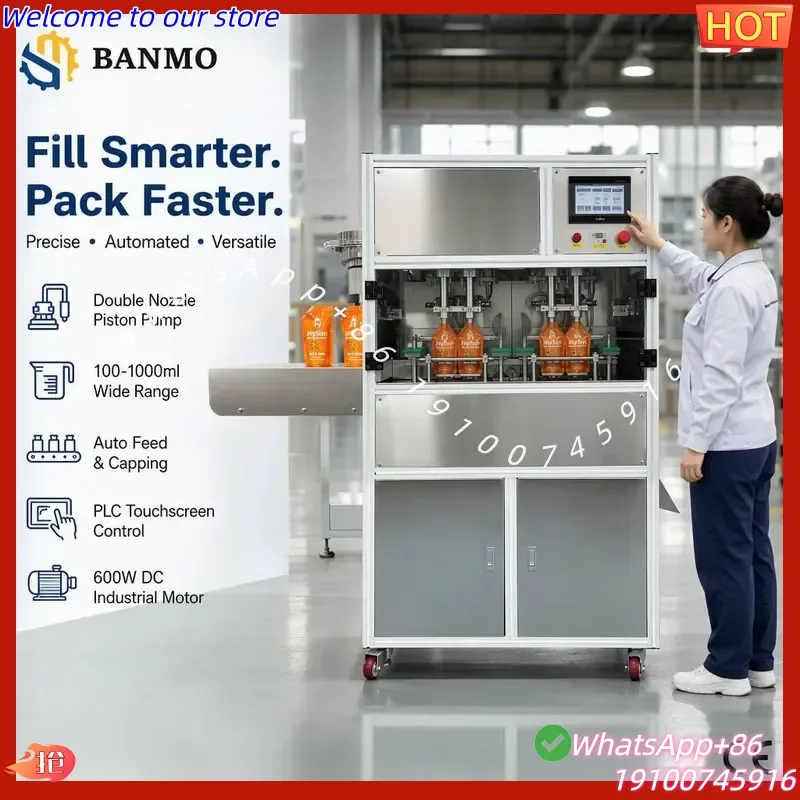 2026Hot BANMO Automatic Spout Pouch Doypack Filling Capping Machine Double Nozzle Piston Pump Juice Detergent 100-1000ml