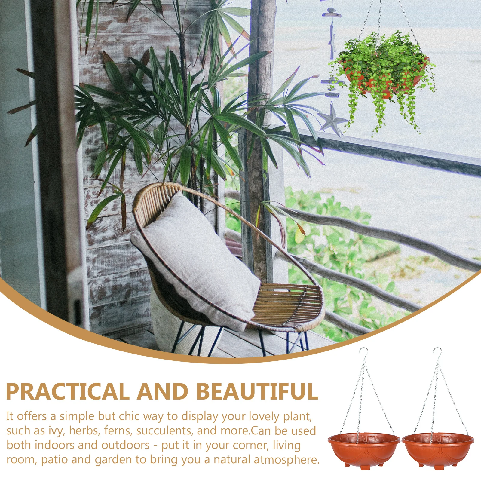 

Hanging Flower Pots Green Plants Decor 2 Sets Herbs Ferns Succulents Garden Accessories Balcony Courtyard Vase Home Decor