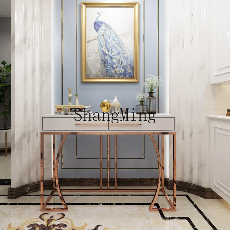 

FG Modern Simple Stainless Steel Entrance Table Light Luxury Living Room Hong Kong-style End View Platform