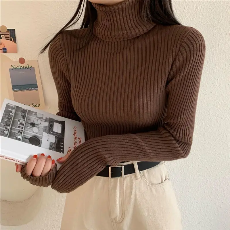 Turtleneck Slim Solid Color Bottoming Shirt Women Autumn Winter Simplicity Sweter z długim rękawem All-match Office Lady Knitwear