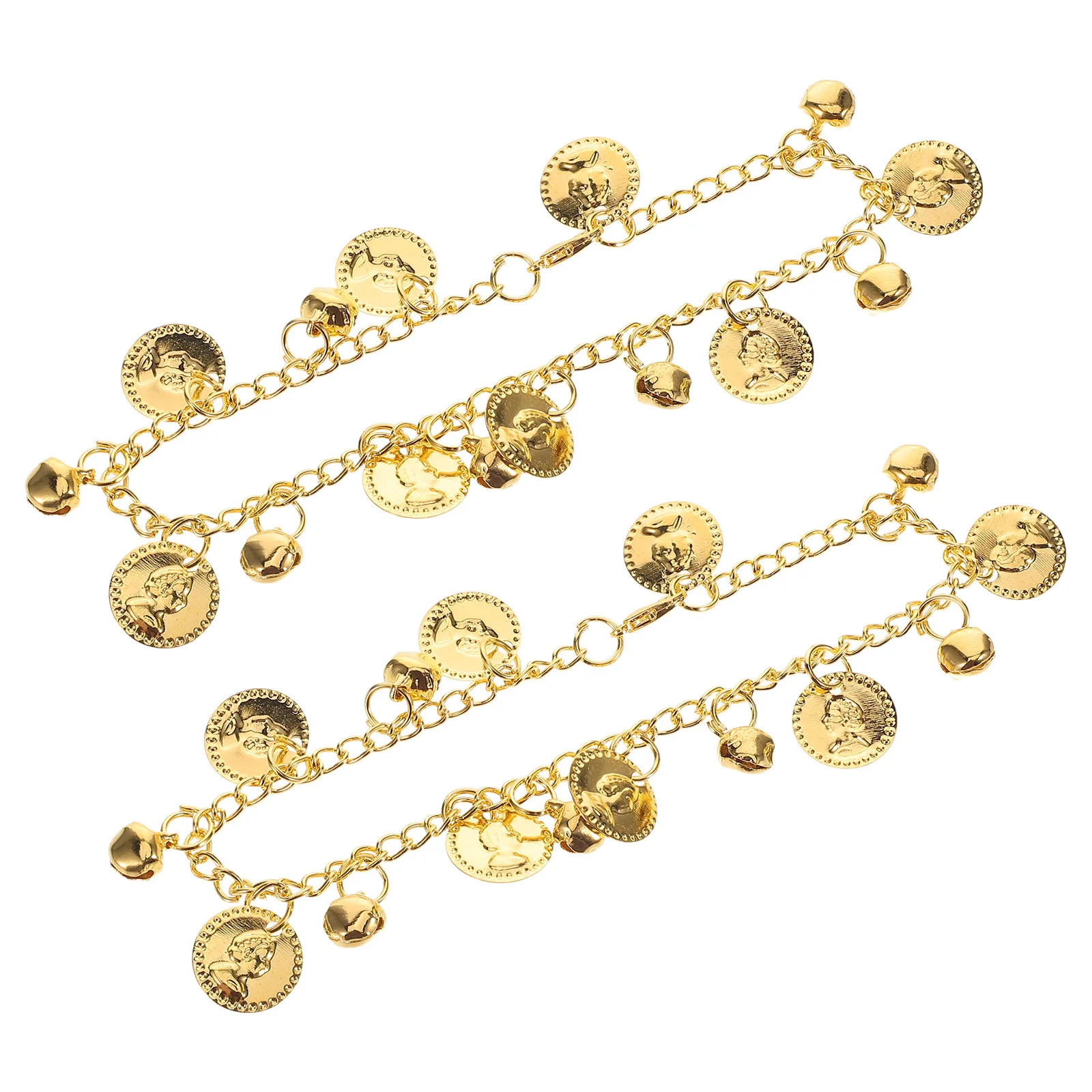 

1Pair Belly Dancing Jewelry Set Chain Anklet with Coins Bells Tassels for Women Performance Party Festival Dance