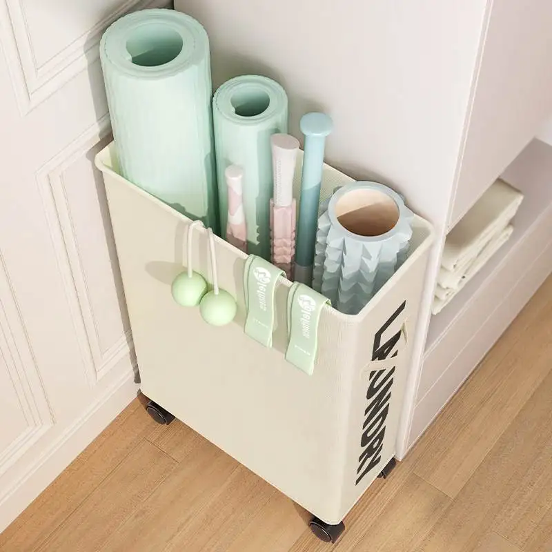 

Современная минималистичная корзина для хранения ковриков для йоги, органайзер для фитнес-оборудования, мобильная стойка для спортивных валиков на колесиках