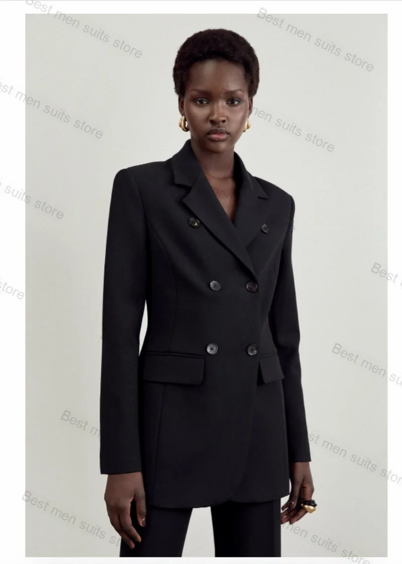 Black Cotton Women Suit Pants Set 2 Piece Blazer+Trousers Formal Office Lady Coat Jacket Customized Wedding Tuxedo Prom Dress