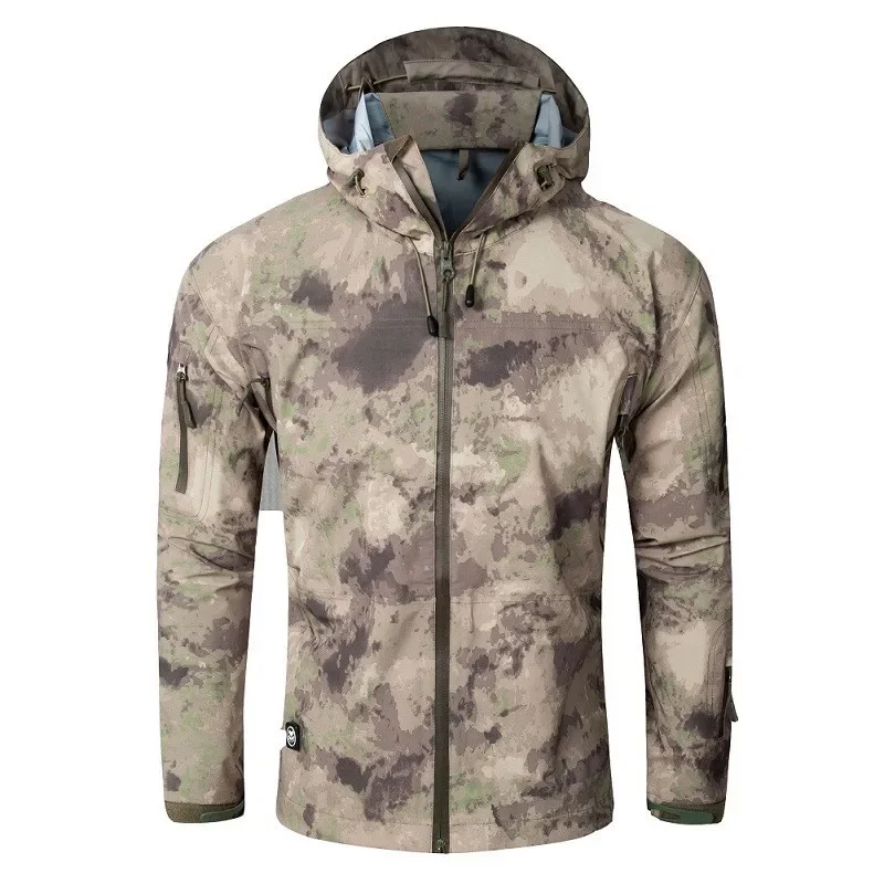 Men's Thin Hard Camouflage Waterproof Pressure Glue Coat Outdoor Hunting Climbing Hiking Riding Military Tactical