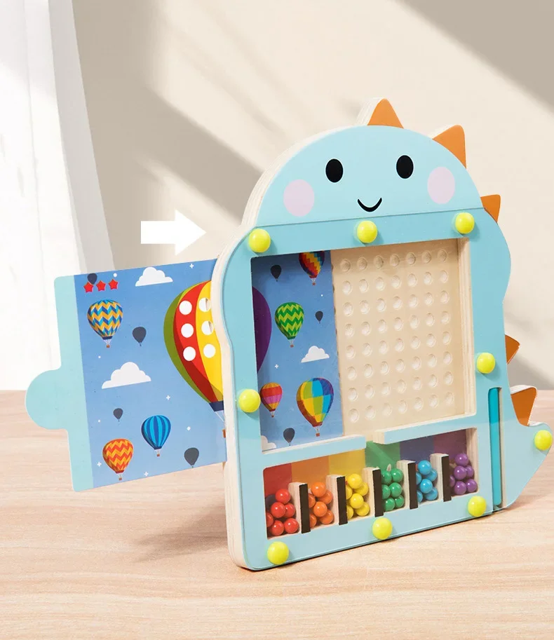 Magnetyczne zabawki edukacyjne Montessori z drewna do sortowania, magnetyczny labirynt z koralikami, tablica do rysowania, aktywności edukacyjne dla najmłodszych.