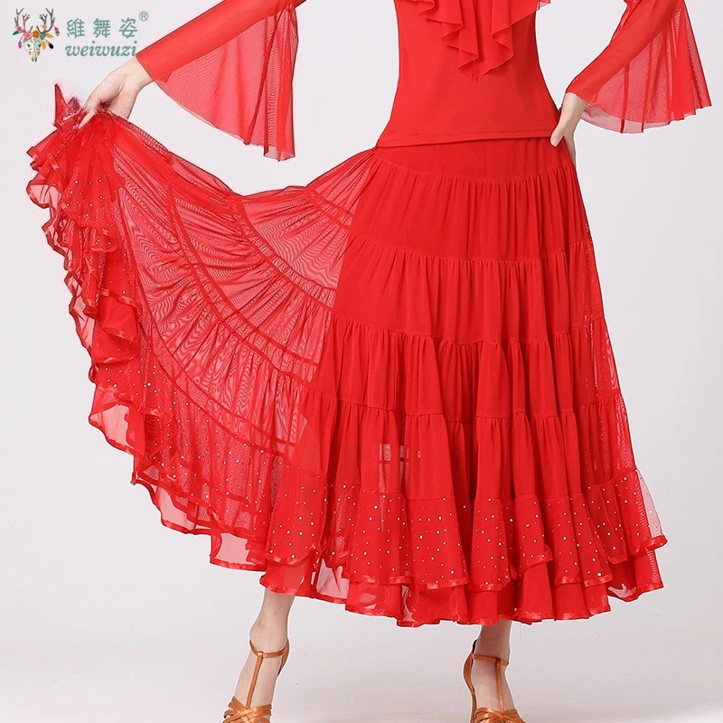 Flamenco Big Swing Skirt Dress Women Lady Red Stage Performance Costume Ballroom Waltz Dancewear Tango Flamenco Dancing Costume