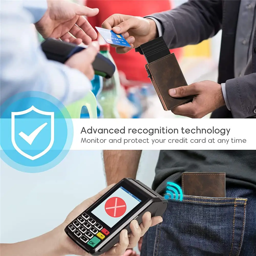 Slim RFID Blocking Pocket Wallet Minimalist Pop-up Card Holder With Magnetic Closure Credit Card Case image 6