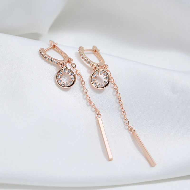 Kinel Hot Trend Long Tassel Dangle Earrings For Women Fashion 585 Rose Gold Color Natural Zircon Fine Daily Jewelry Crystal Gift