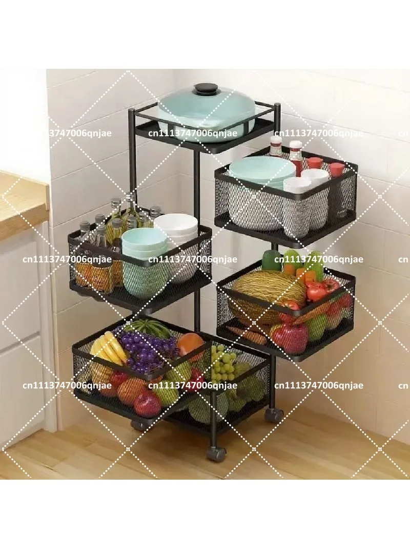 360 Degree Rotating Carbon Steel Fruit and Vegetable Storage Basket Rack, 3 4 5 Layer Kitchen Organizer Stand
