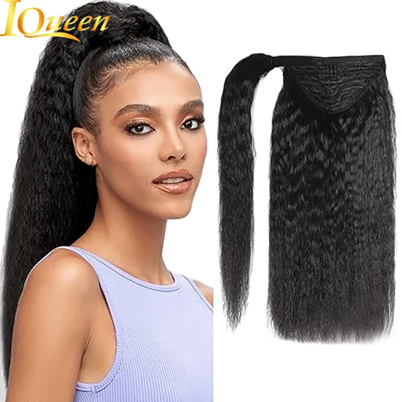 

Kinky Straight Wrap Around Ponytail Human Hair Natural Black With Comb Magic Paste High Ponytail 100% Human Hair Extensions
