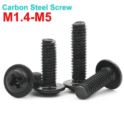 10/20/50/100pcs PWM M1.4 M2 M2.5 M3 M3.5 M4 M5 Black Carbon Steel Phillips Cross Pan Round Head with Washer Collar Screw Bolt