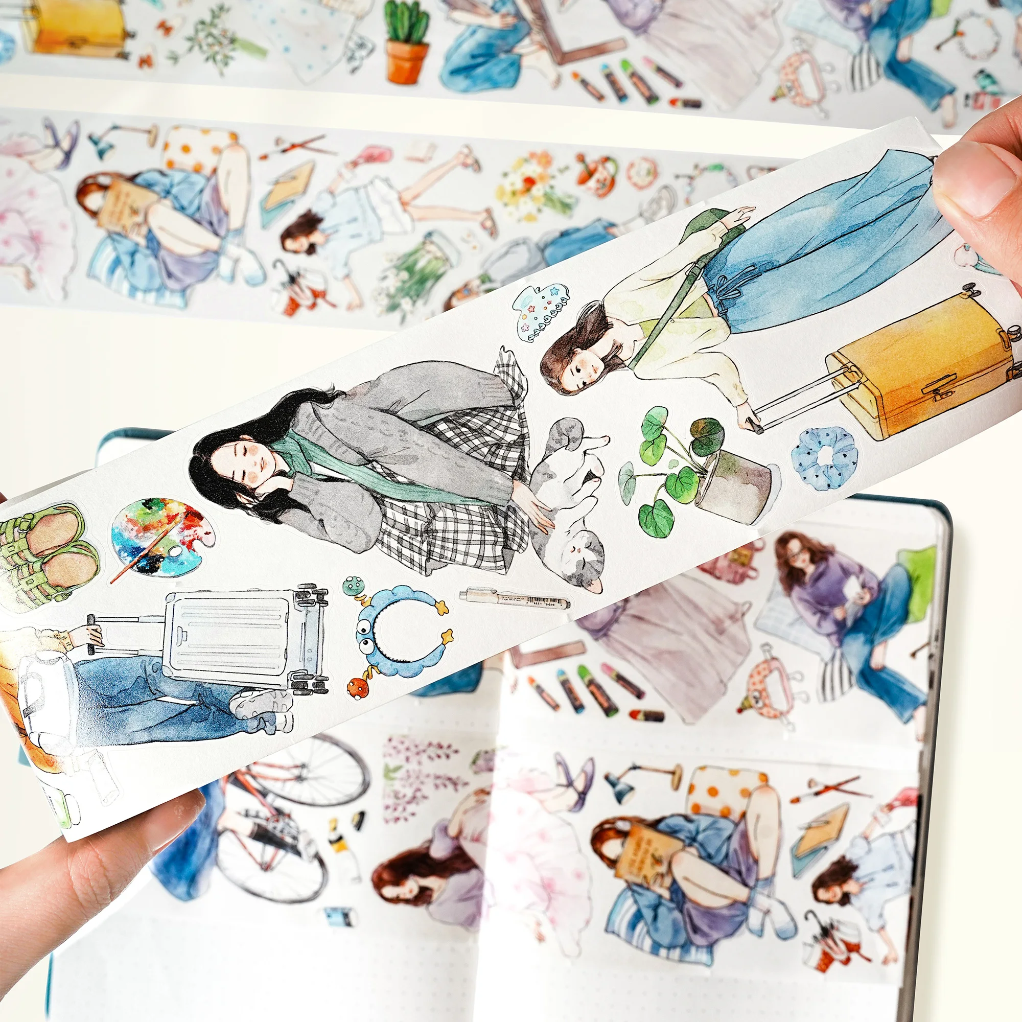 WT Studio Vintage Hello Weekend Girl Washi PET Tape for Plan Card Making DIY Scrapbooking Plan Decorative Sticker