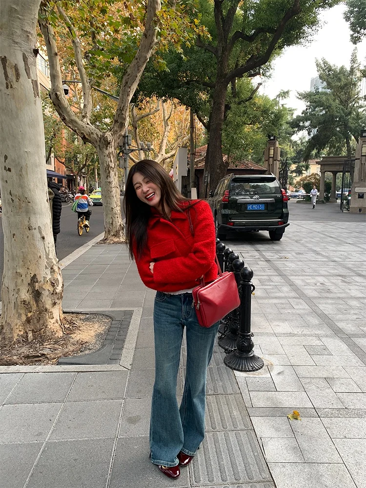 

High Waist Bell Bot Jeans Women's Faion 2024 Spring Split Design Lengthening Effect Casual Pure Color Long Pants