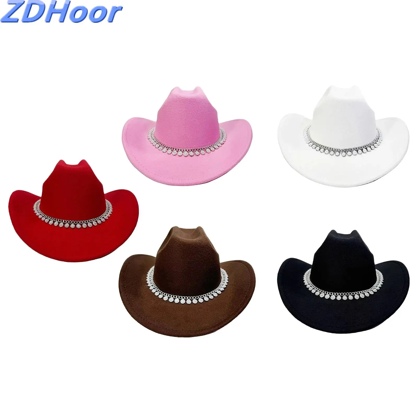 

Women Faux Pearl Cowgirl Hats Western Cowgirls Hat Wide Brim Roll Up Hat for Birthday Parties Music Festivals