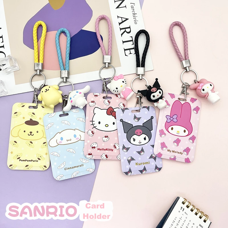 Kawaii sanrio olá kitty cinnamoroll kuromi minha melodia anime chaveiro pingente kt gato titular do cartão cordão titular do cartão para menina