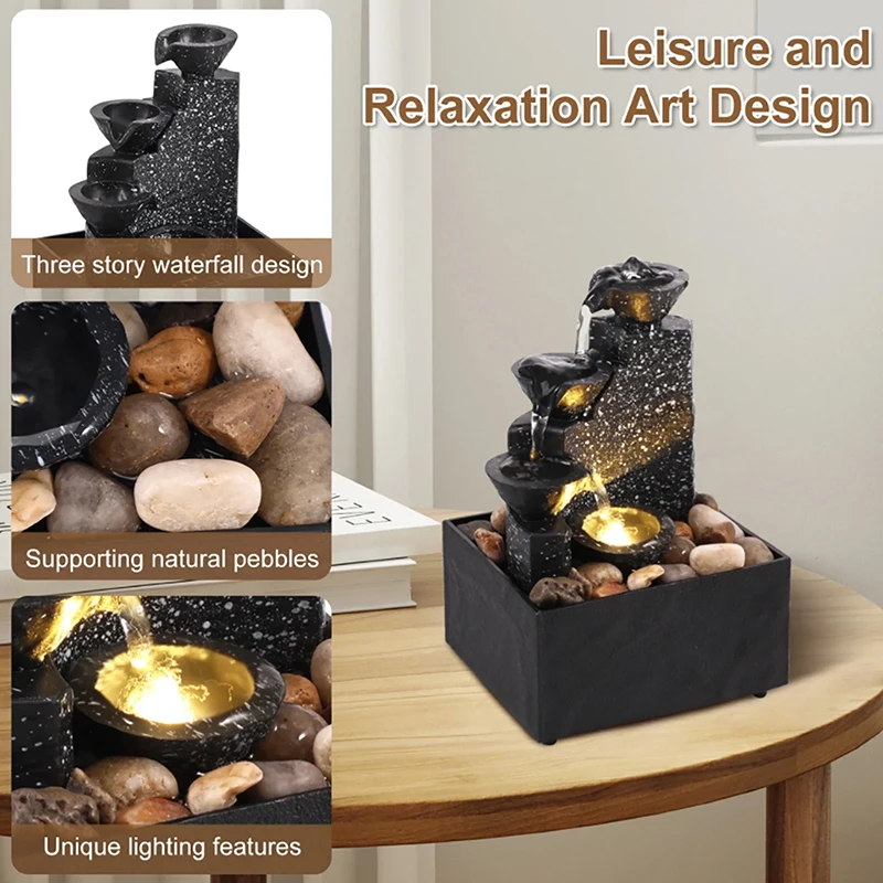 Tabletop Waterfall Home Decor Relaxation Meditation Desktop Fountain with Soft Lights Flowing Water Ornaments Mother's Day Gifts