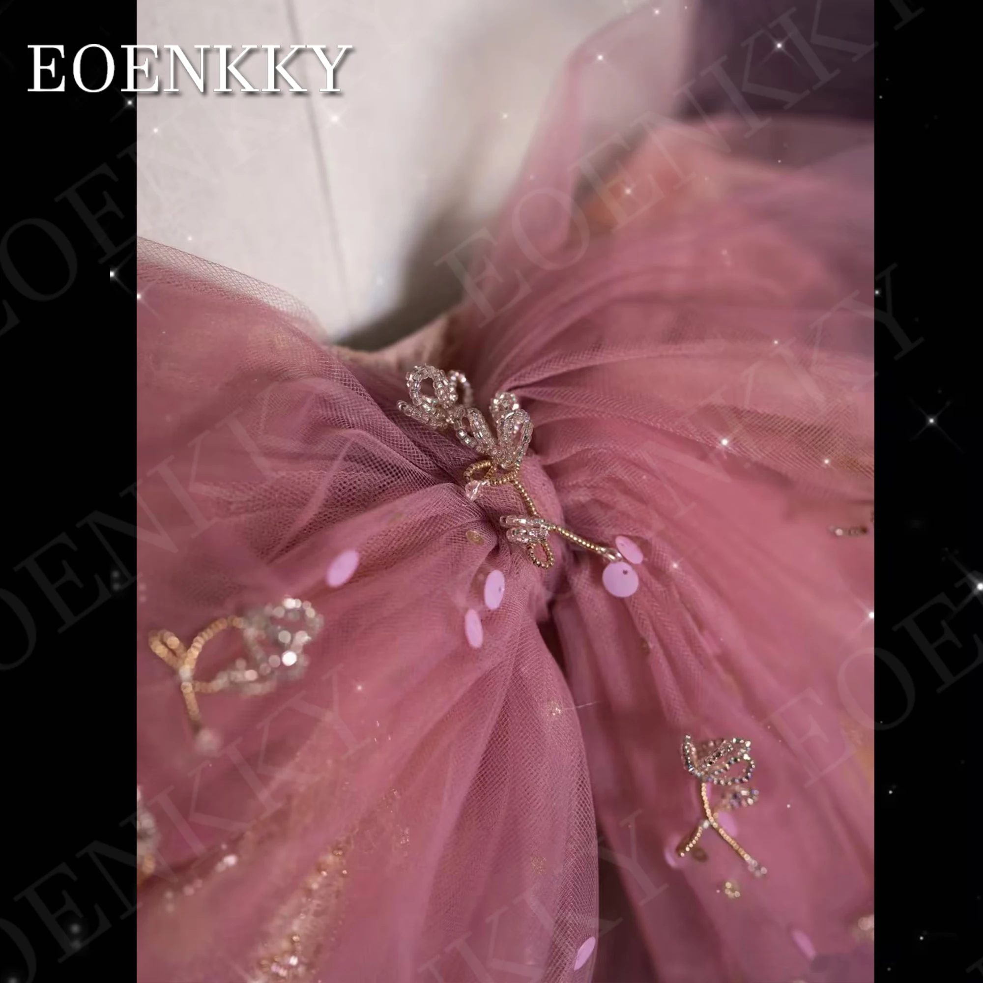 EOENKKY abito da ballo monospalla elegante fiocco rosa pizzo Tulle abiti da festa formali donna una linea che borda Una spalla Abito da ballo Elegante Rosa Bow Pizzo Tulle Abiti da festa formali Donna A Line Perline