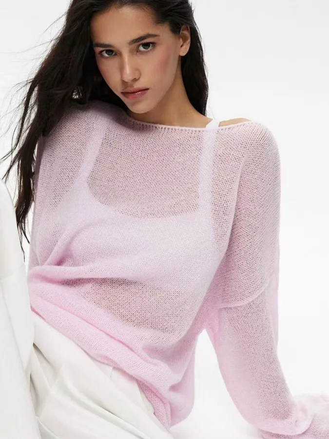 

Сексуальный круглый тонкий вязаный свитер, женский полупрозрачный легкий длинный топ све, удобный теплый топ из полиэфирного волокна с подогревом