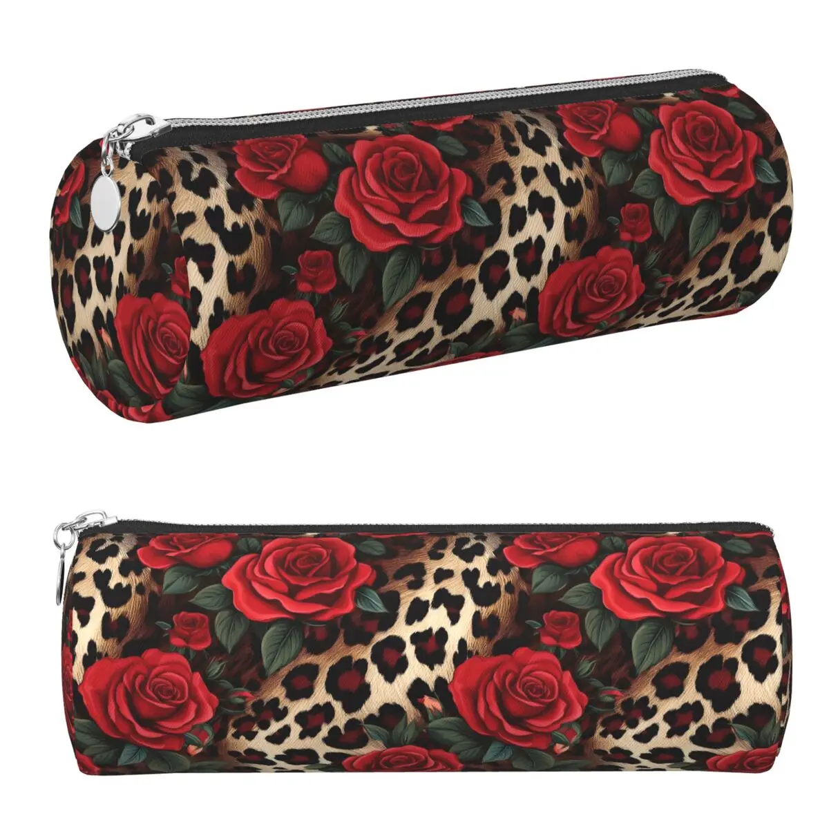 

Rose Red Leopard Pattern Pencil Cases Pen Holder Cylinder Pen Box Pencil Bag for Boys Girls Stationery Supplies