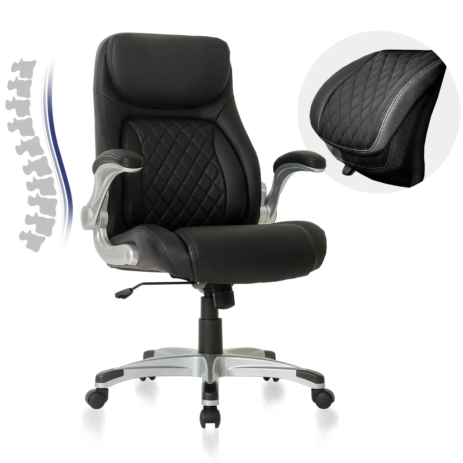 Ergonomic Office Chair Premium Microfiber Leather Adjustable Lumbar Support & Armrests, High Back Comfy Desk Gaming