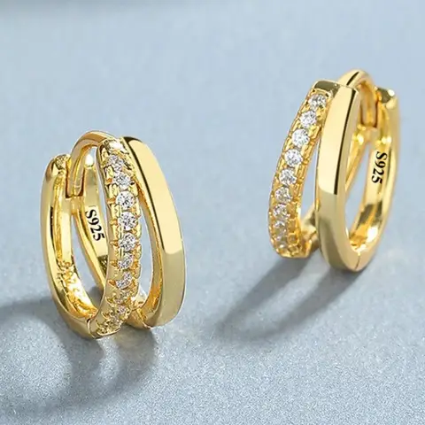 Stainless Steel Gold Color Circle Hoop Earrings for Women Simple Cubic Zircon Double Ring Earring Cartilage Piercing Jewelry