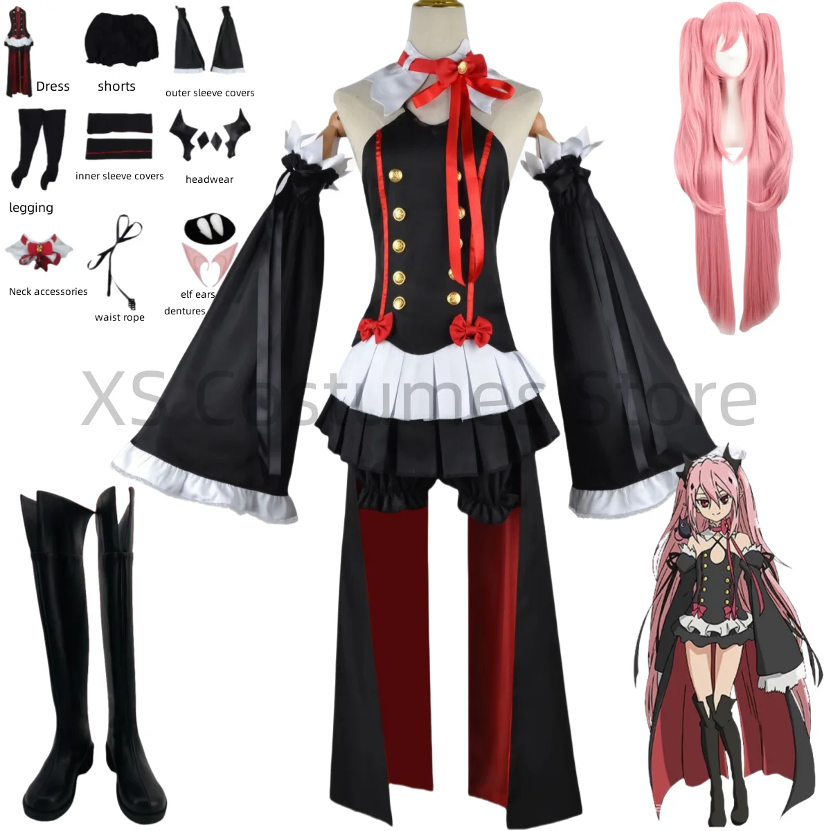 

Anime Krul Tepes Cosplay Costumes Seraph of The End Wig Accessories Shoes Upscale Sexy Uniform Vampire Set