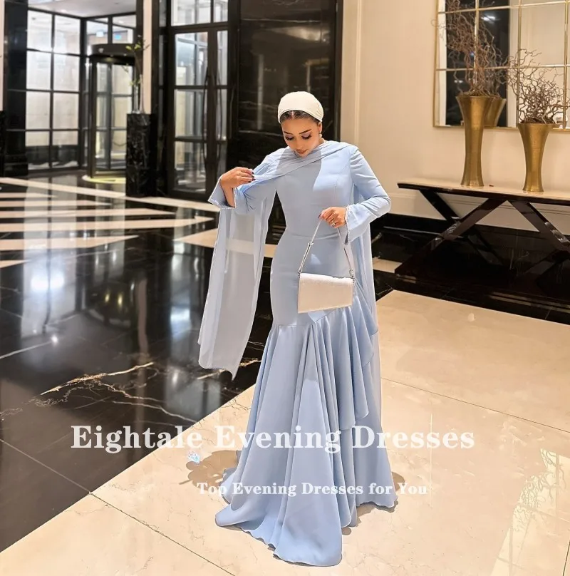 Eightale Abito da sera arabo O-Collo Abito da ballo Personalizzato Maniche lunghe Abito per party di matrimonio Sirena musulmana Robes De Soirée
