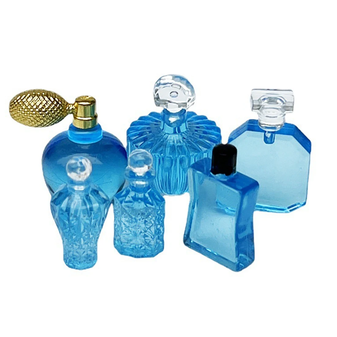 Casa de bonecas moderna 1:12 6 unidades/conjunto acessórios para frascos de perfume azul