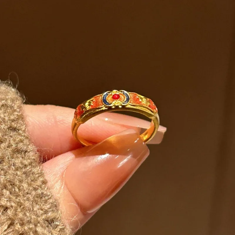 مجوهرات صينية جديدة خاتم Fanghua ذو اللون الوطني مجوهرات صغيرة رائعة من المينا عالية الإحساس وخفيفة فاخرة ومتعددة الاستخدامات للتنقل اليومي