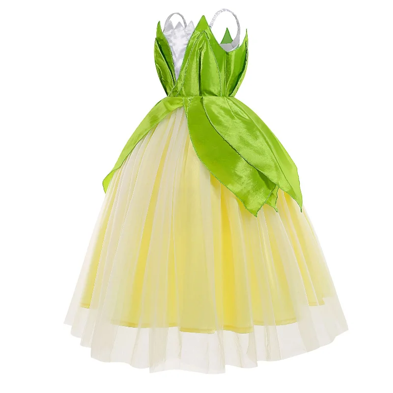 Carnival Girls Tiana Dress Up Dress Princess and the Frog Child Halloween Cosplay Costume Party Toddler Forest Green Elf Dresses