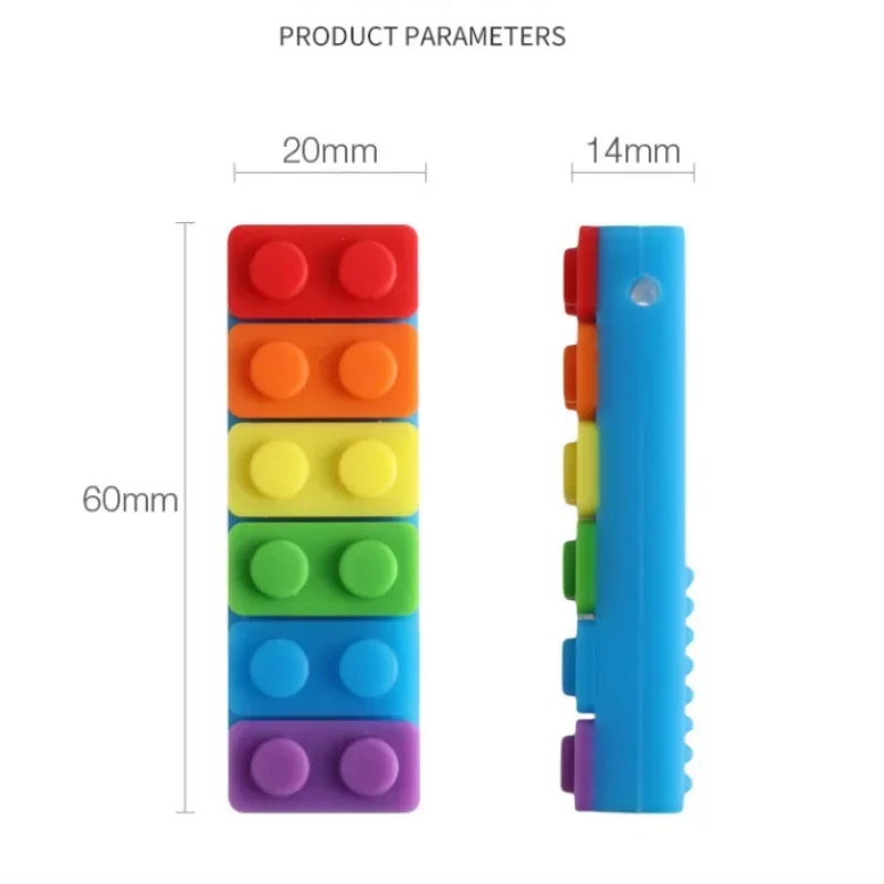 1Pc Sensory Chew Necklace Brick Chewy Kids Silicone Biting Pencil Topper Teether Toy, Silicone Teether for Children with Autism