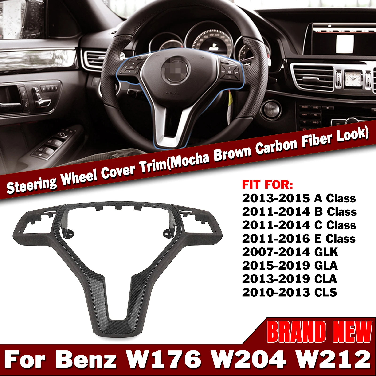 

For Mercedes Benz A B C E CLA CLS SLK Class Gear Steering Wheel Cover Trim Shift Frame Strip Bezel