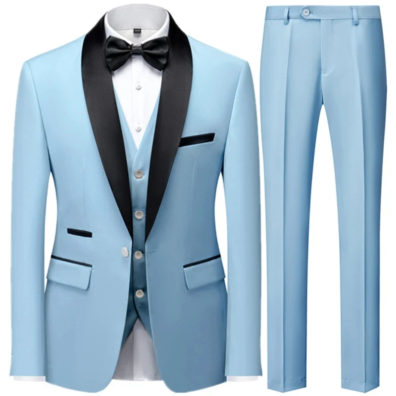 Casual Blazers do casamento dos homens, Casamento Color Block, Ternos Colarinho, Jaqueta, Calças, Colete, Masculino de Negócios, Blazers, Casaco, Colete, Calças, 3 Pcs, T333