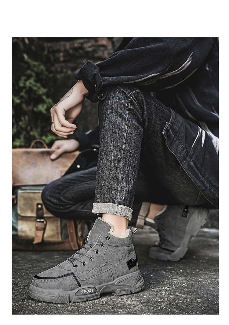 Herren-Schneestiefel, mit Fleece gefüttert für Wärme, verschleißfest und rutschfest, leicht und atmungsaktiv, weich und bequem, trendig und lässig, geeignet für Outdoor-Aktivitäten, Arbeit und Pendeln im Herbst und Winter. – Detail 13