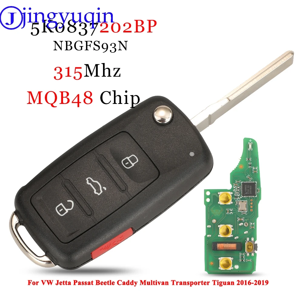 

jingyuqin 5K0837202BP/BJ 315Mhz MQB48 NBGFS93N Keyless Go Car Key For VW Jetta Passat Beetle Caddy Multivan Transporter Tiguan