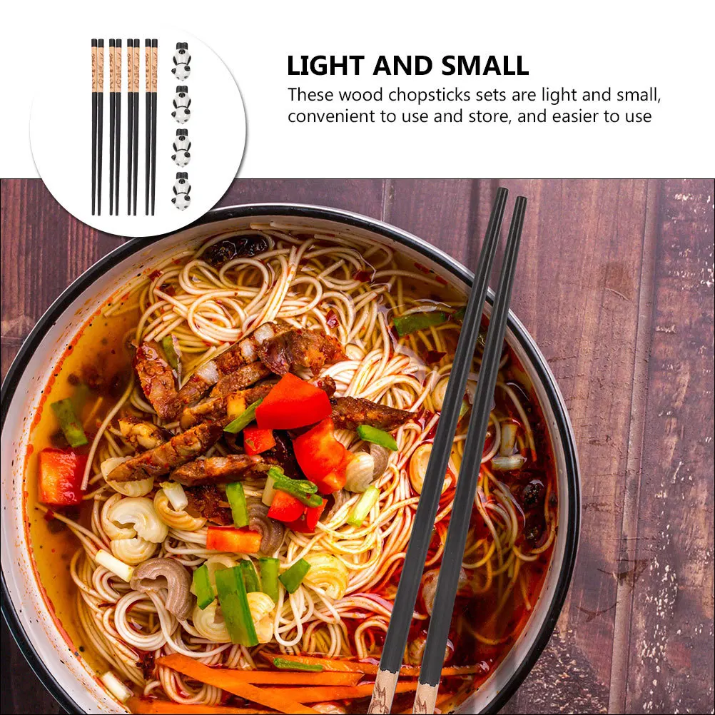 

1Set Ceramic Chopsticks Rest Panda Print Wood Chopsticks Set Reusable Non-Slip Dishwasher Safe for Home Dining Hot Pot Travel