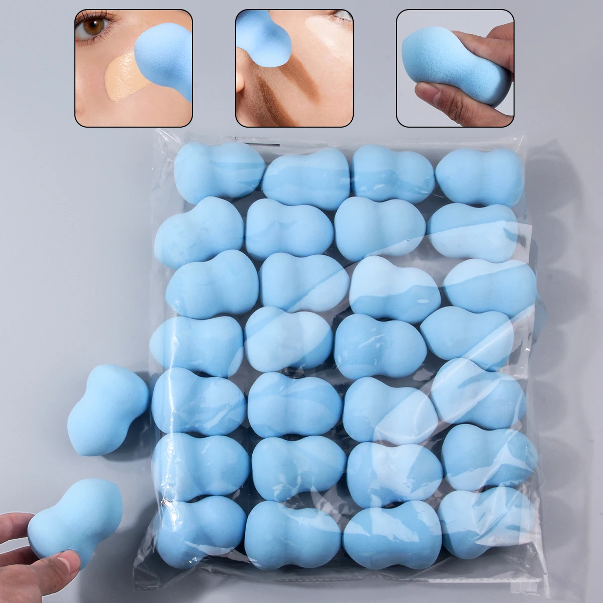 30Pcs Makeup Beauty Tools Set for Face, Large Sky Blue Makeup Sponge, Soft Sponge Puff,Friendly Face Cosmetic Applicators