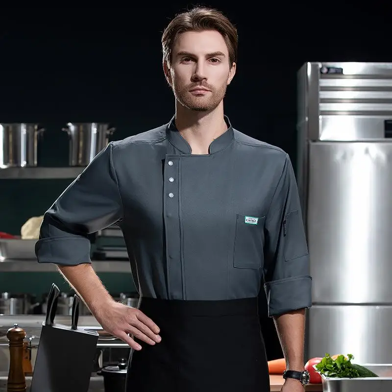 Spring Autumn Custom Chef Jacket Uniform Shirt With Logo Personalized DIY Men's Kitchen Long Sleeve Work Clothes Cook Coat