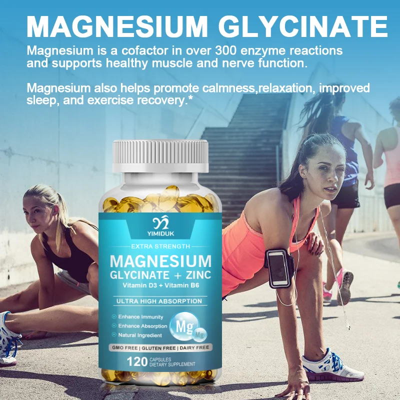 Magnesium Glycinate Capsules, Magnesium Supplement 400mg with Zinc,Vitamin D3 & B6 - Bone, Heart, Joint, Immune Support