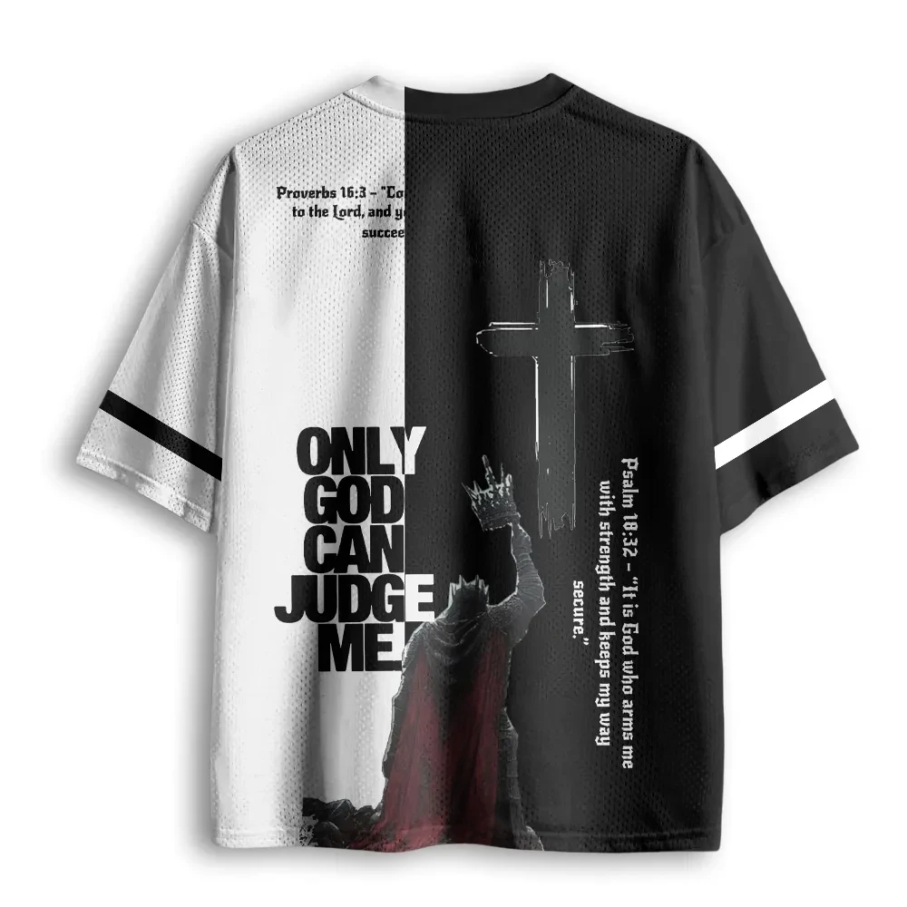 Popular V‑Neck Mesh Sports Jersey Knight Cross Graphic Faith Inspirational Print Vintage Sport Spiritual Street Short SleeveTops