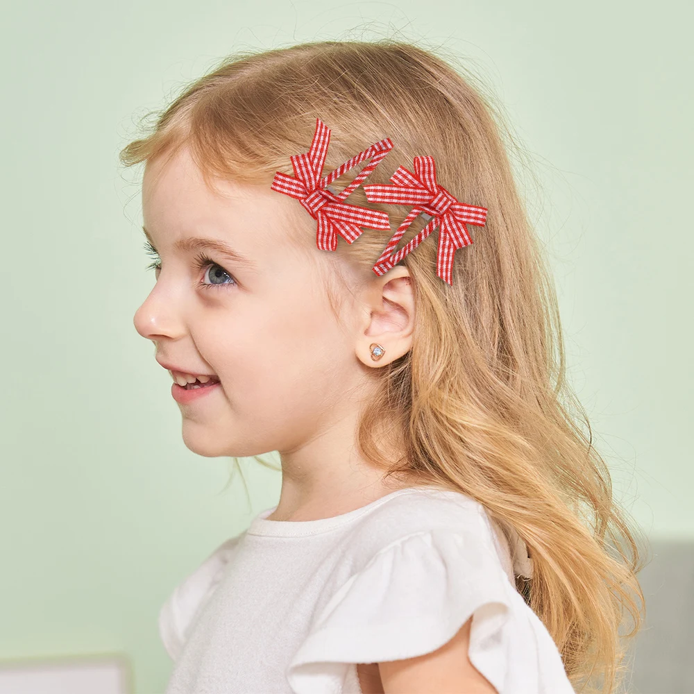 

2Pcs/Set Double Layer Plaid Bow Hair Clips Cute Baby Girls Hairgripes Sweet Bangs Headdress Hair Accessories for Christmas Gift