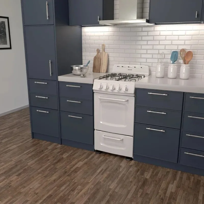 

Compact Freestanding White Gas Range Oven 4 Burner Electronic Ignition 2.1Cu.Ft Solid Door Storage Drawer Broiler 20