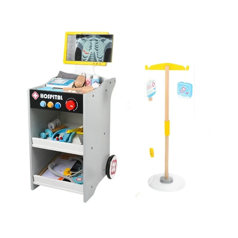 ألعاب مونتيسوري الاجتماعية لغز بيت اللعب الخشبي مزيج مستشفى عربة طبية مجموعة الملحقات التظاهر اللعب ألعاب الطبيب للأطفال #6