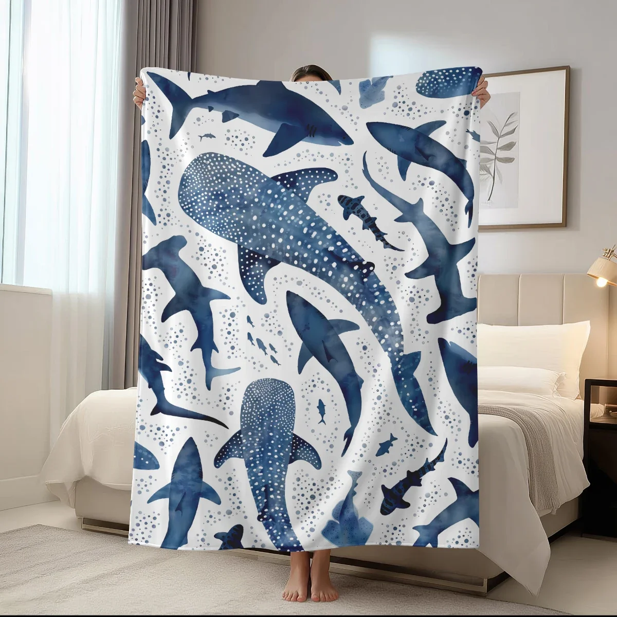 shark-print-nap-blanket-flannel-material-perfect-for-sofa-bed-car-room-office-camping-ideal-gift-blanket